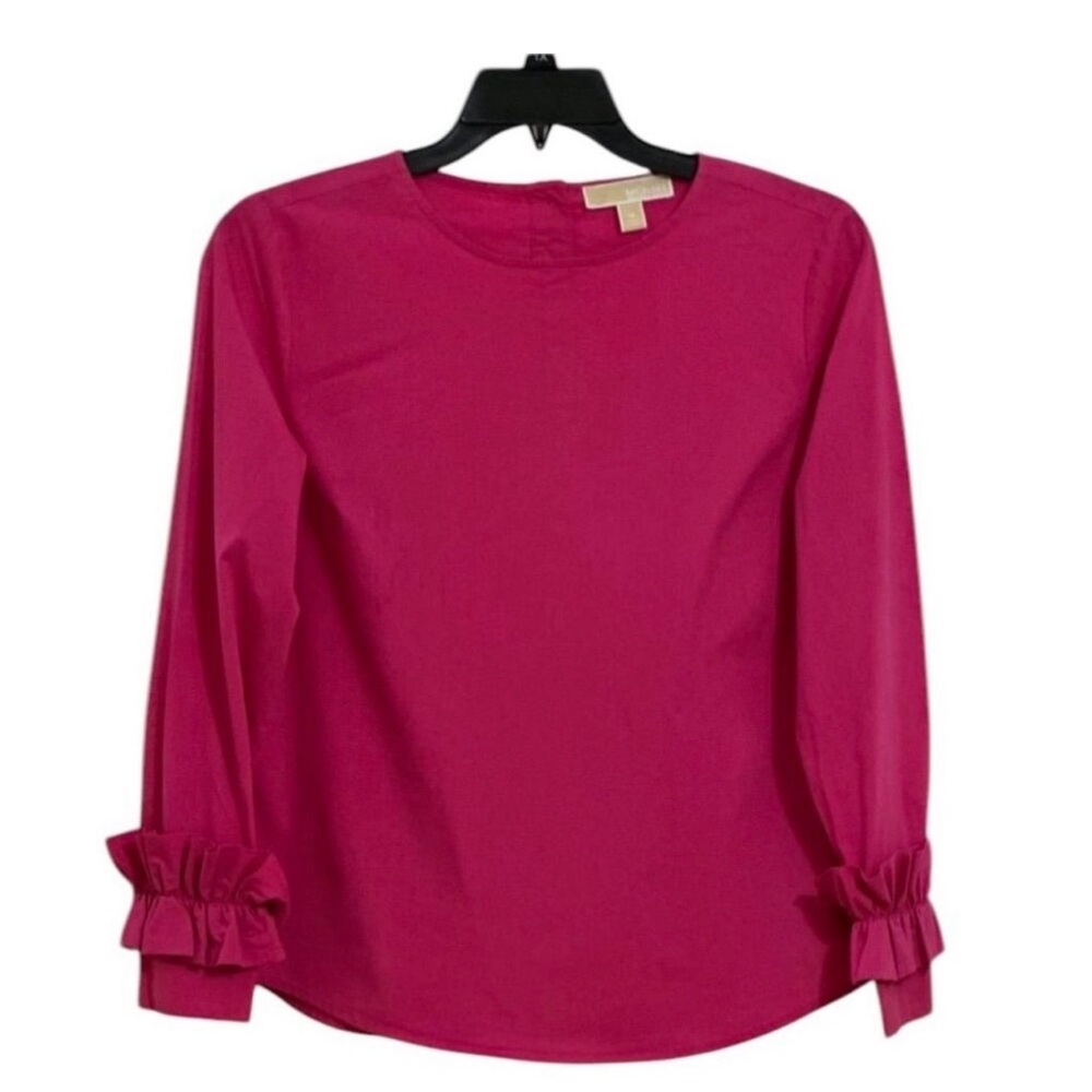 Michael Kors Women's M Electric Pink Ruffle Sleeve Blouse